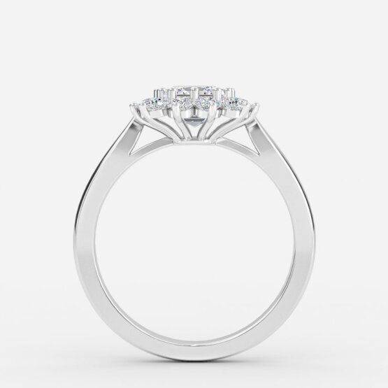 asscher and diamond cluster ring white gold