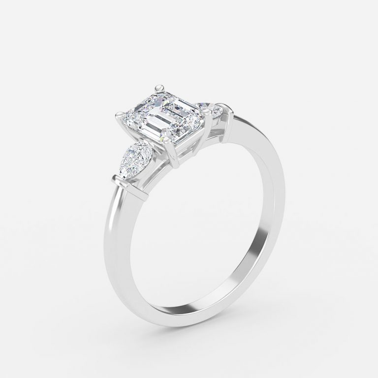 emerald cut three stone ring