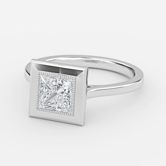princess diamond cut gold ring bezel setting
