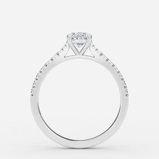 white gold band ring with oval diamond