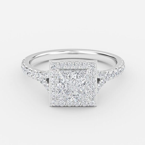 white gold princess cut halo ring