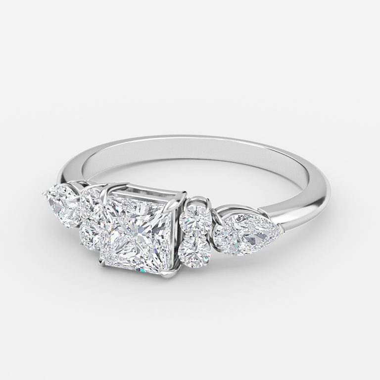 white gold three stone princess cut diamond ring