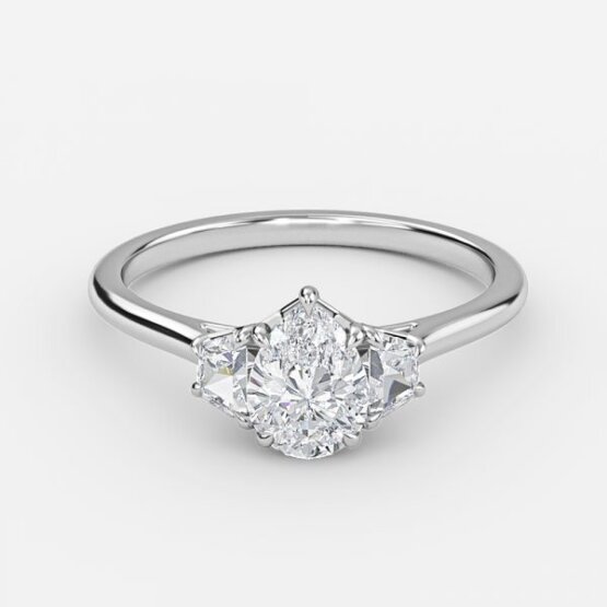 pear 3 stone diamond ring white gold