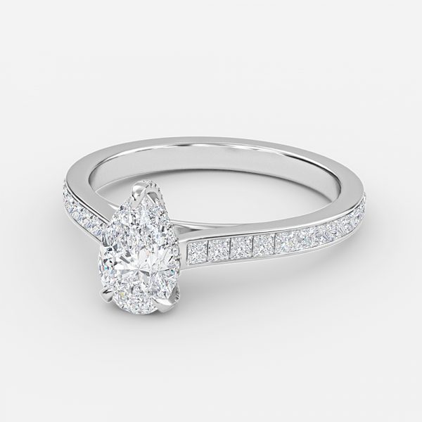 pear lab created diamond hidden halo rings