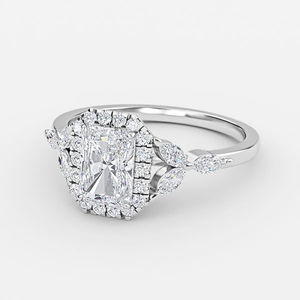 radiant lab craeted halo diamond engagement ring