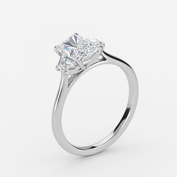 radiant lab grown three stone daimond ring